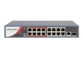 Hikvision DS-3E0318P-E/M Switch PoE FastEthernet, 16 portów FE, 1x Gbit, 1x SFP 1000Mbps, 135 W